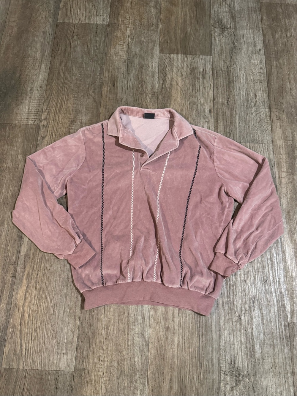 Aspire Men's Pink Velour Pullover Sweater with Stripe Detail